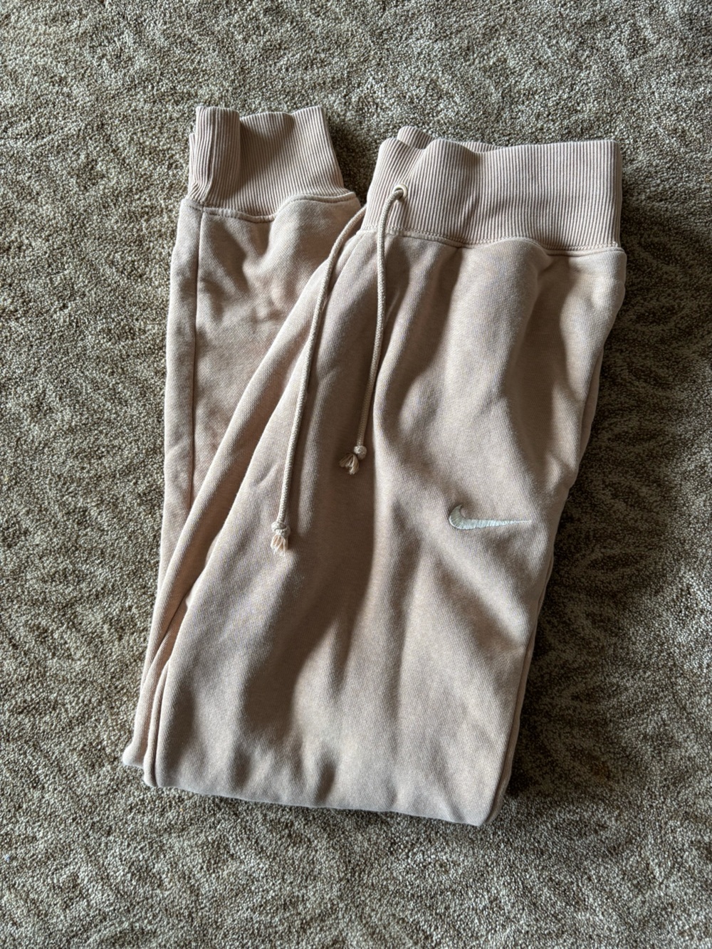 Nike high waisted Beige/Tan Swoosh Drawstring Sweatpants